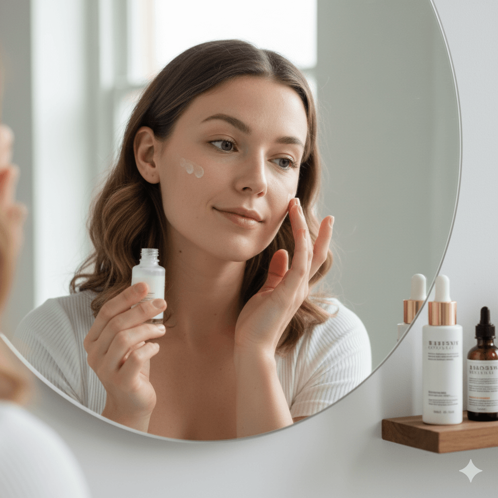 Applying-authentic-skincare-product-during-daily-skincare-routine