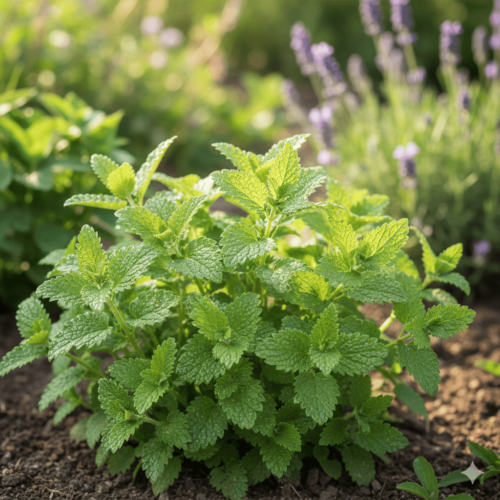 Fresh-lemon-balm-plant-growing-in-a-garden-with-bright-green-leaves.
