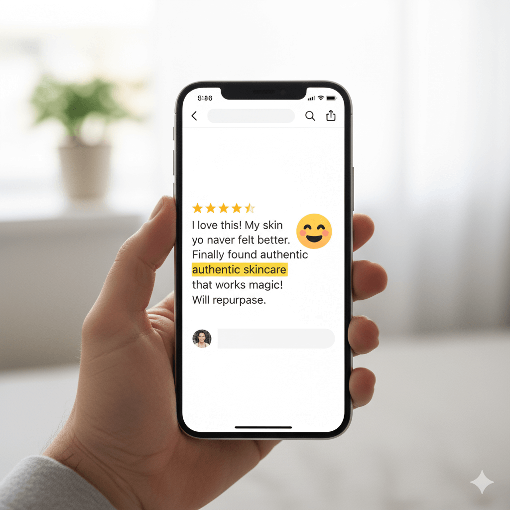 Positive customer review for Skincare Essentials product.