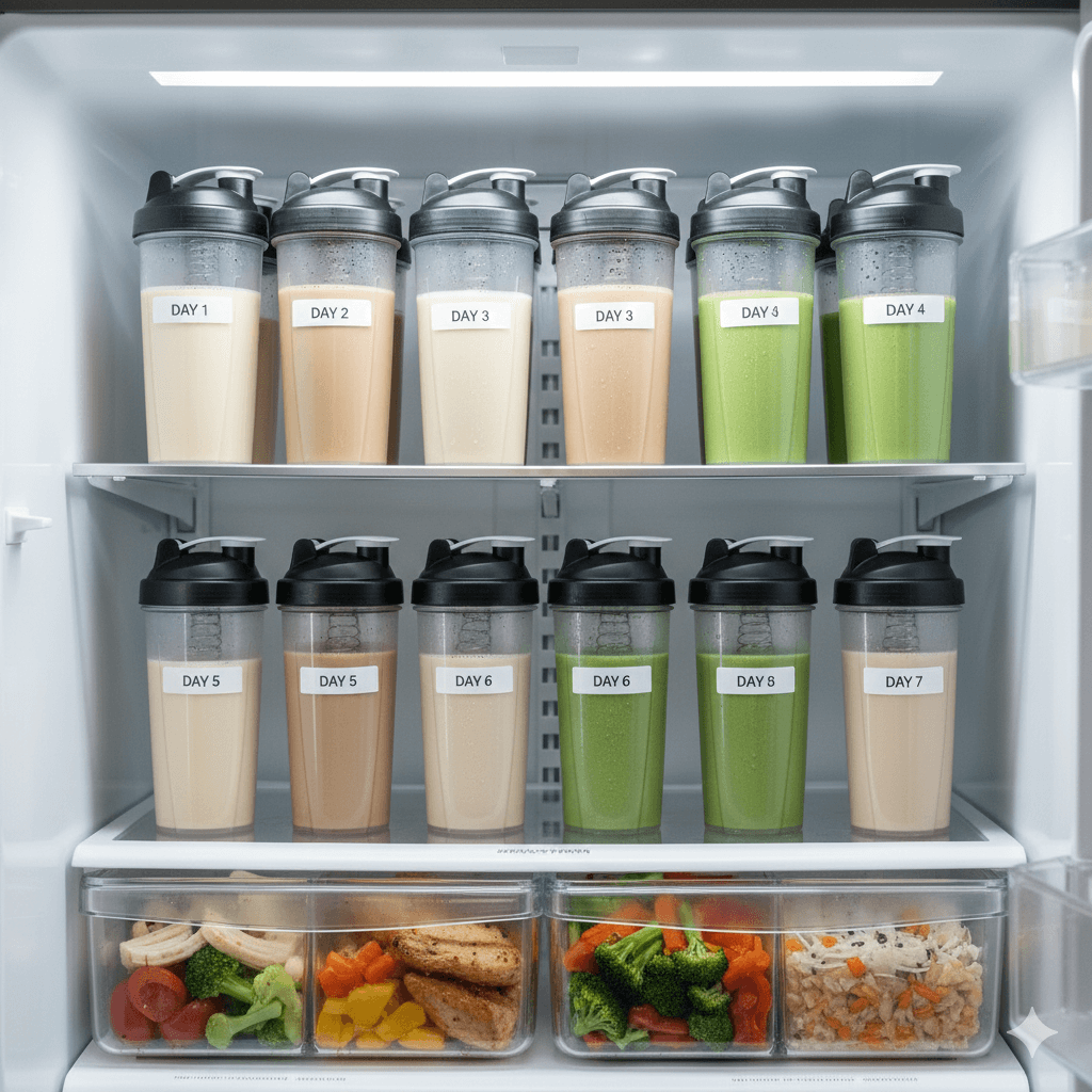 Refrigerator-Shelf-With-Stored-Protein-Shakes