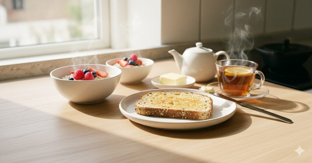 Smoothie-bowl-with-a-dollop-of-plant-based-butter-granola-and-fruits.