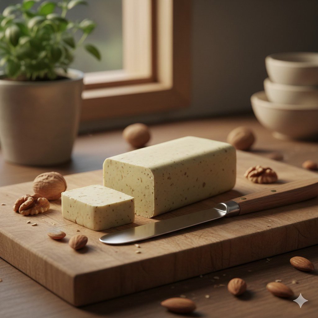 Stick-of-plant-based-butter-on-a-cutting-board-with-a-knife.