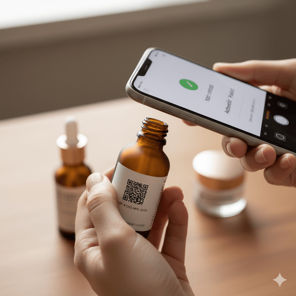Verifying-authenticity-of-skincare-product-using-phone-to-scan-batch-code.